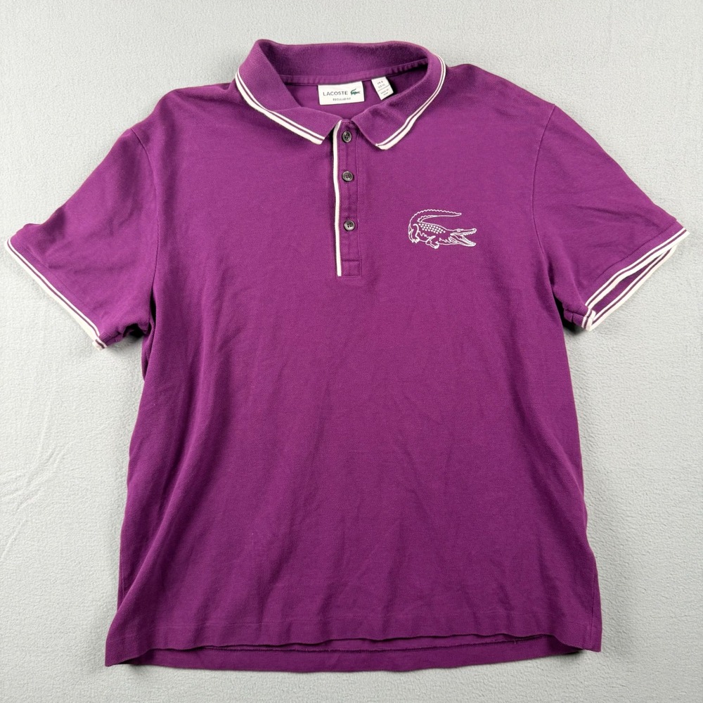 Lacoste Regular Fit Purple Polo Shirt Mens XL Big Croc Logo Luxury Short Sleeve
